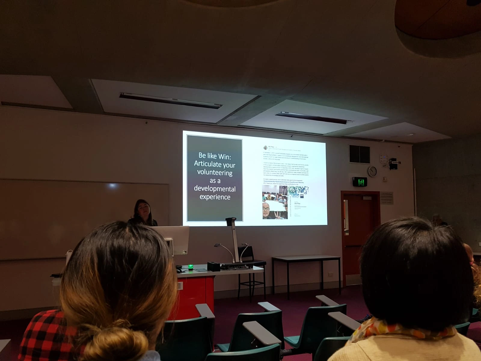 Winston's former manager talked about Winston's inspiring story to recruit student leaders at QUT.